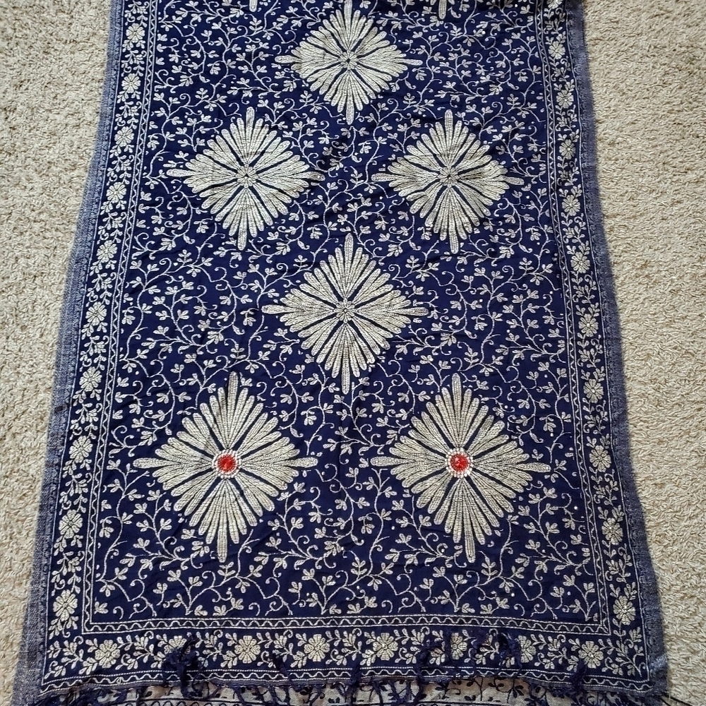 Navy Beaded Tapestry or Scarf